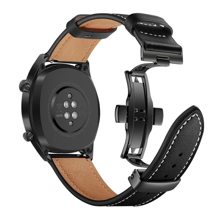 22mm Echter Leder -uhrengurt -austausch Für Huawei Uhr GT1 / 2 / Beobachten Sie Magie - Schwarz+schwarz