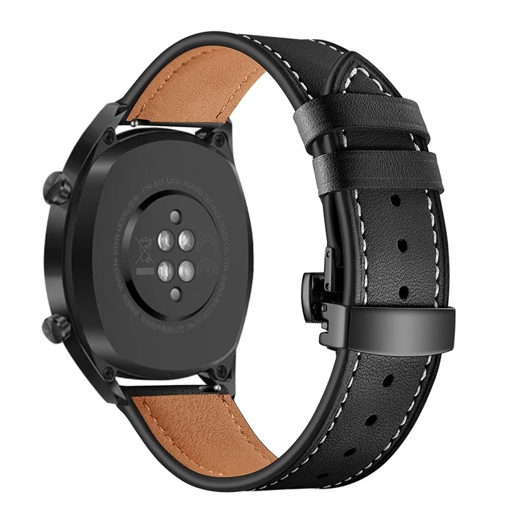 22mm Echter Leder -uhrengurt -austausch Für Huawei Uhr GT1 / 2 / Beobachten Sie Magie - Schwarz+schwarz