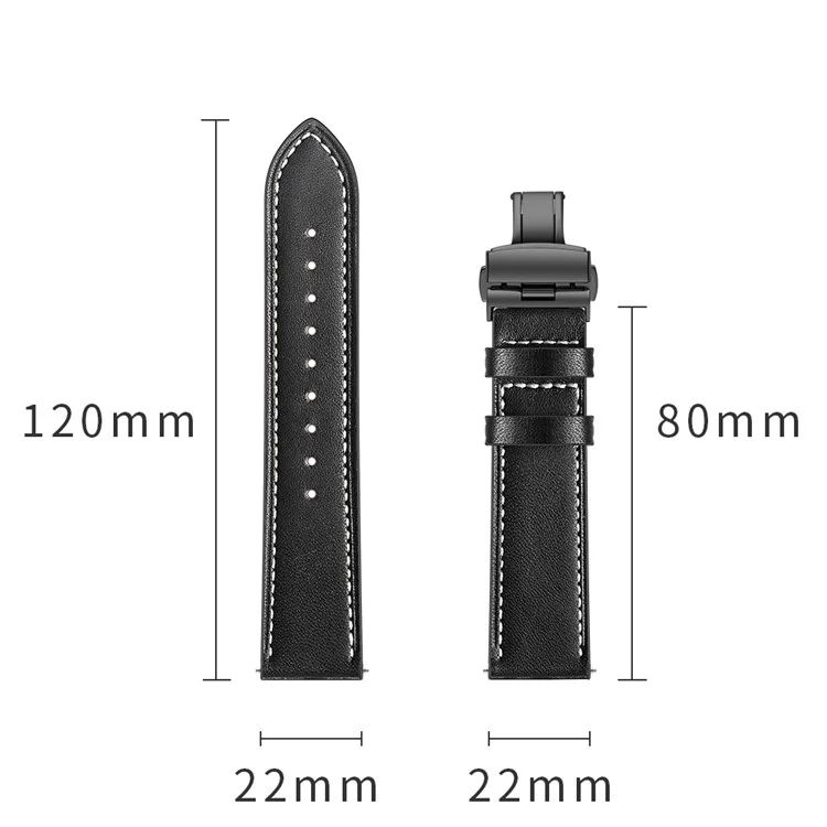 22mm Echter Leder -uhrengurt -austausch Für Huawei Uhr GT1 / 2 / Beobachten Sie Magie - Schwarz+schwarz