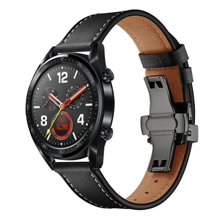 22mm Echter Leder -uhrengurt -austausch Für Huawei Uhr GT1 / 2 / Beobachten Sie Magie - Schwarz+schwarz