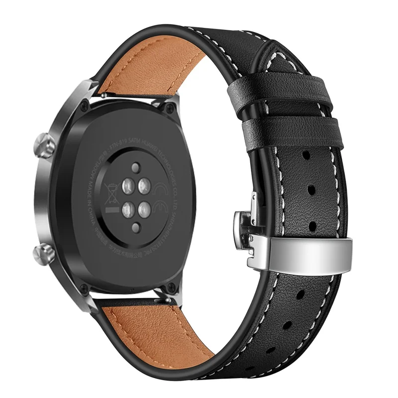 22mm Genuine Leather Watch Strap Replacement for Huawei Watch GT1 / 2 / Watch Magic - Black+Silver