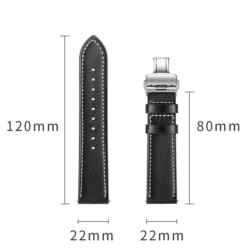 22mm Genuine Leather Watch Strap Replacement for Huawei Watch GT1 / 2 / Watch Magic - Black+Silver