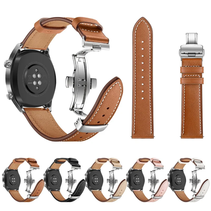 22mm Genuine Leather Watch Strap Replacement for Huawei Watch GT1 / 2 / Watch Magic - Black+Silver