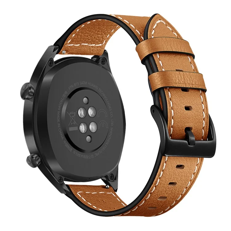 22mm Stitching Decor Genuine Leather Watch Strap Bracelet Wristband for Huawei Watch GT / Watch 2 / Watch Magic - Light Brown