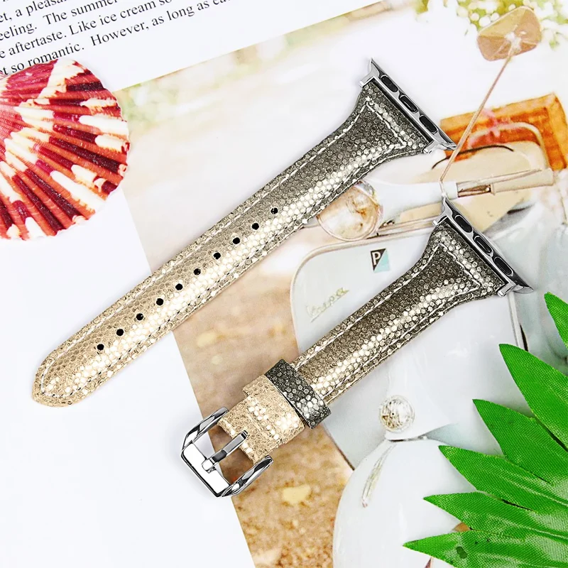 Bande de Montre Connectée Bling de Remplacement pour Apple Watch Series 11 10 42 mm / 9 8 7 41 mm / SE3 SE2 SE 6 5 4 40 mm / 3 2 1 38 mm - Noir / Or Rose
