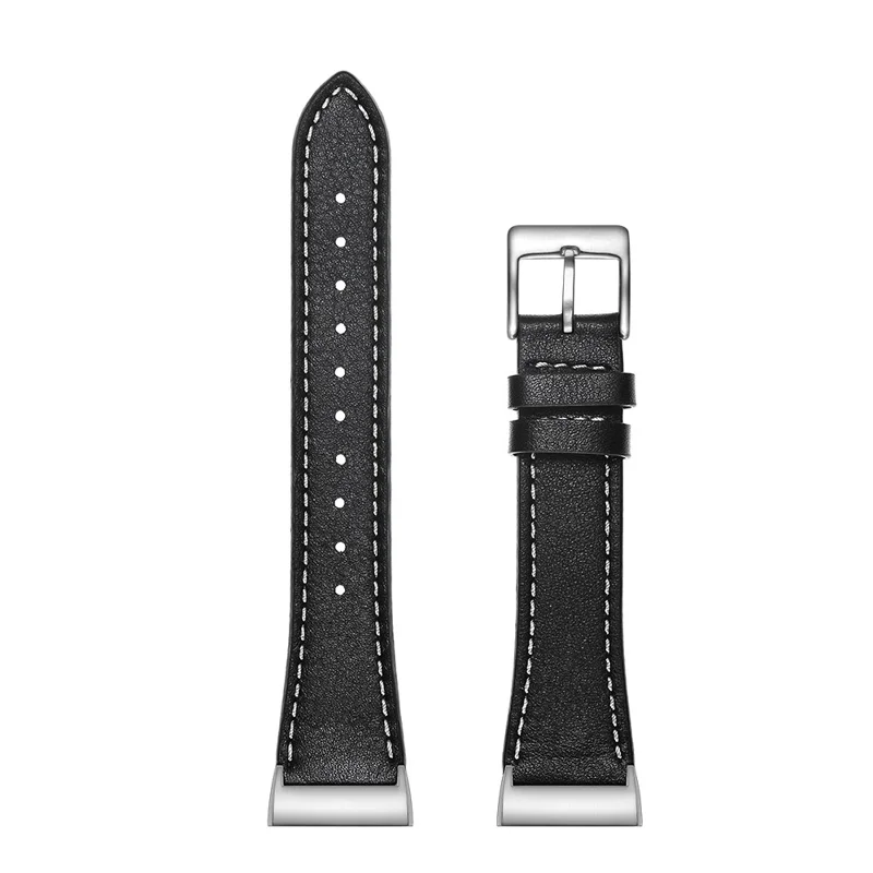 Pointed Tail Design Genuine Leather Replacement Smart Watch Band Wrist Strap for Fitbit Charge 4 / 3 - Black