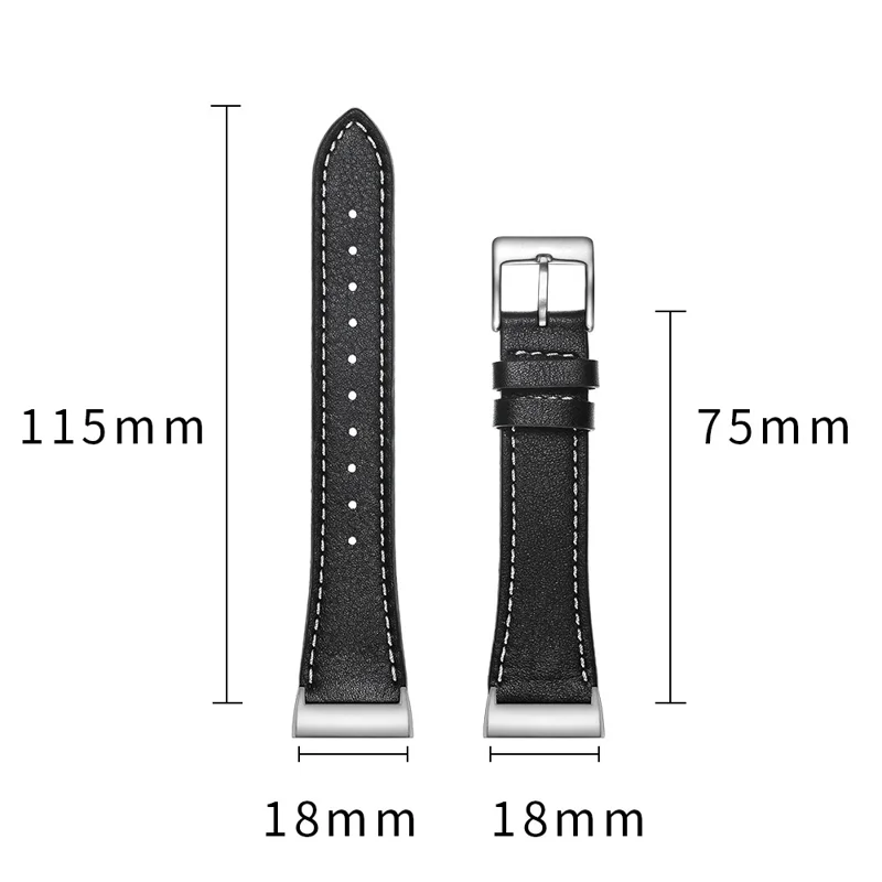 Pointed Tail Design Genuine Leather Replacement Smart Watch Band Wrist Strap for Fitbit Charge 4 / 3 - Black