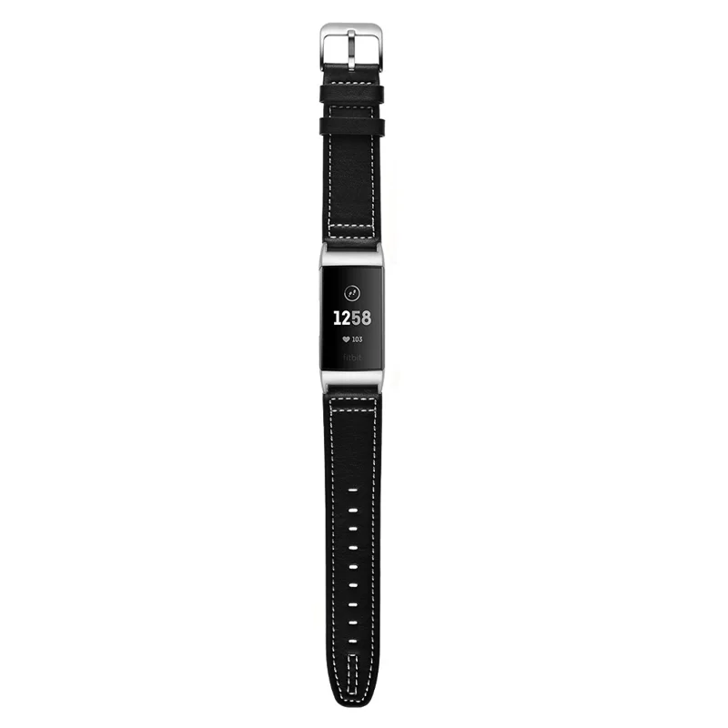 Genuine Leather Coated Smart Watch Band Strap for Fitbit Charge 4 / 3 - Black