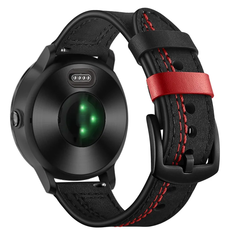 20 mm Nähdesign Echtes Leder -handgelenk Bandgurt Ersatz Für Garmin Vivoactive3 / Vivomovehr - Schwarz
