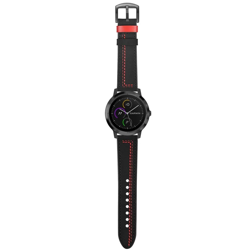 20 mm Nähdesign Echtes Leder -handgelenk Bandgurt Ersatz Für Garmin Vivoactive3 / Vivomovehr - Schwarz