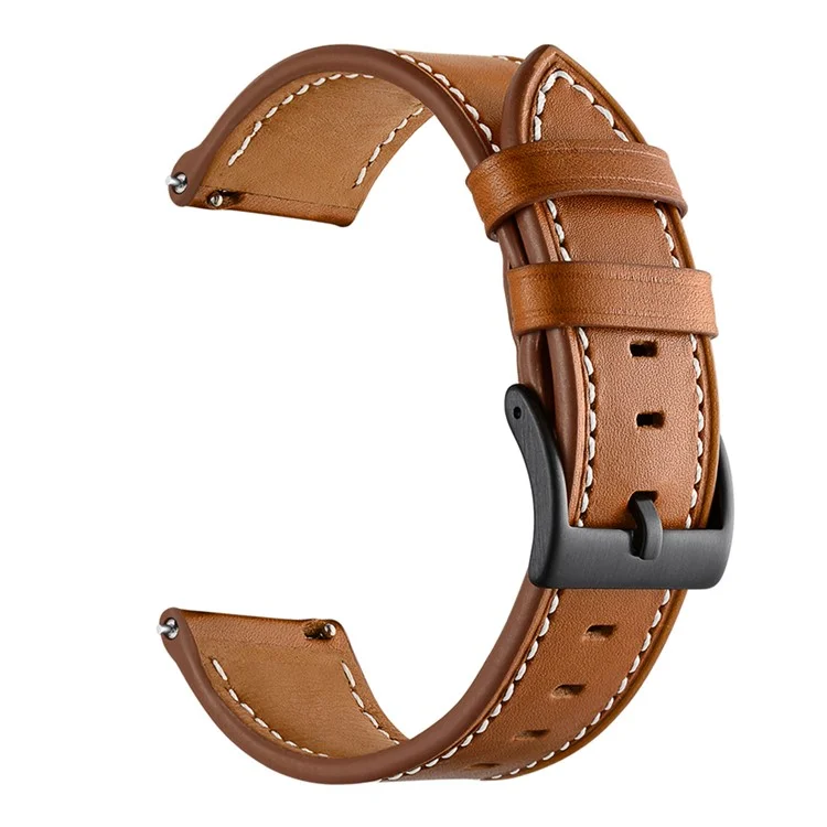 20mm Genuine Leather Smart Watch Replacement Strap for Samsung Galaxy Watch4 Classic 46mm 42mm/Galaxy Watch4 44mm 40mm/Galaxy Watch Active1/Active2 40mm 44mm - Brown