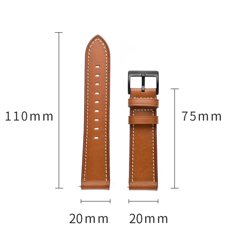 20mm Genuine Leather Smart Watch Replacement Strap for Samsung Galaxy Watch4 Classic 46mm 42mm/Galaxy Watch4 44mm 40mm/Galaxy Watch Active1/Active2 40mm 44mm - Brown