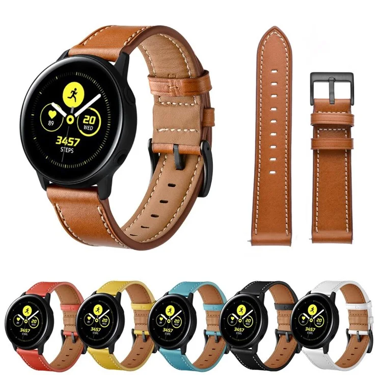 20mm Genuine Leather Smart Watch Replacement Strap for Samsung Galaxy Watch4 Classic 46mm 42mm/Galaxy Watch4 44mm 40mm/Galaxy Watch Active1/Active2 40mm 44mm - Brown