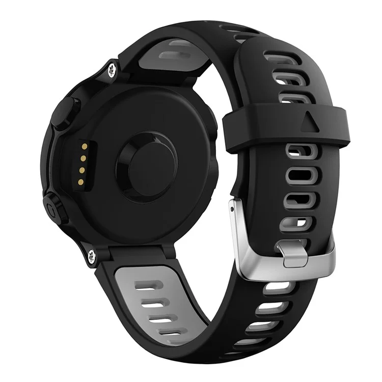 Para Garmin Forerunner 735XT 220 230 235 620 630 Silicone Watch Band Strap Silver Buckle Strap with Spring Bars - Preto / Cinza