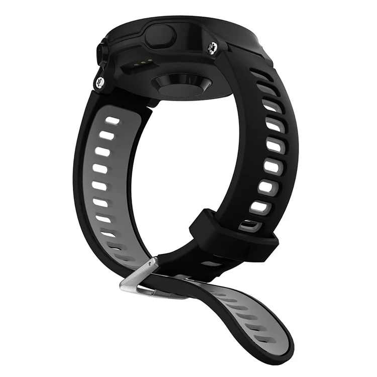Para Garmin Forerunner 735XT 220 230 235 620 630 Silicone Watch Band Strap Silver Buckle Strap with Spring Bars - Preto / Cinza