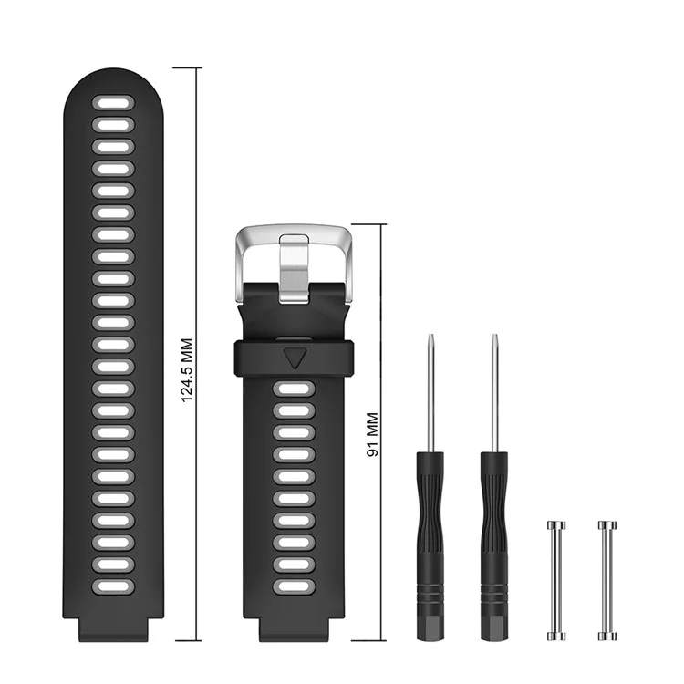 Para Garmin Forerunner 735XT 220 230 235 620 630 Silicone Watch Band Strap Silver Buckle Strap with Spring Bars - Preto / Cinza