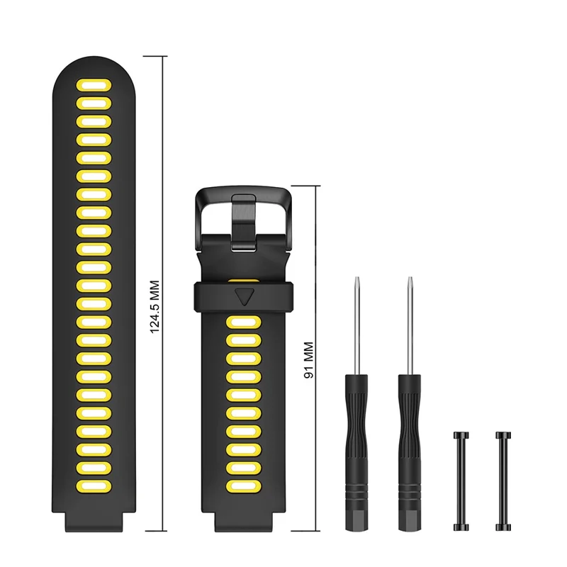 Silicone Watch Band Black Buckle with Connecting Rods for Garmin Forerunner 735XT 220 230 235 620 630 - Black / Yellow