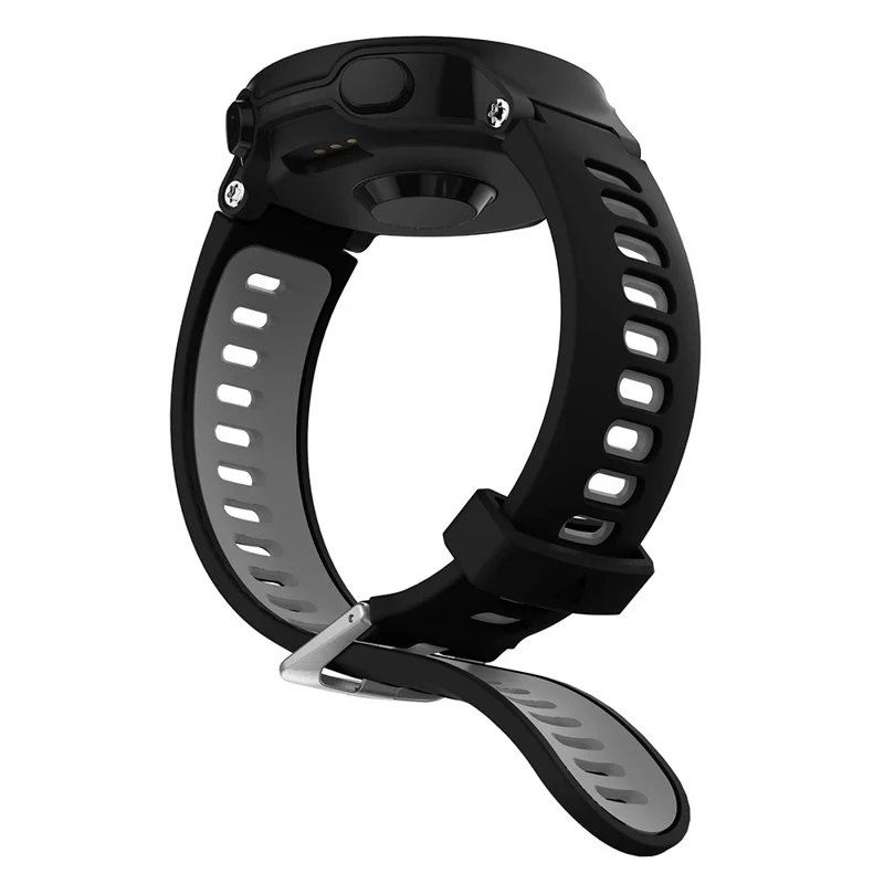 For Garmin Forerunner 735XT 220 230 235 620 630 Silicone Watch Band Wrist Strap Replacement with Silver Buckle - Black / Grey