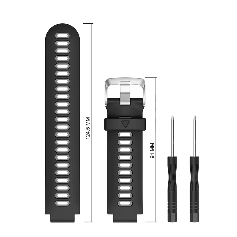 For Garmin Forerunner 735XT 220 230 235 620 630 Silicone Watch Band Wrist Strap Replacement with Silver Buckle - Black / Grey