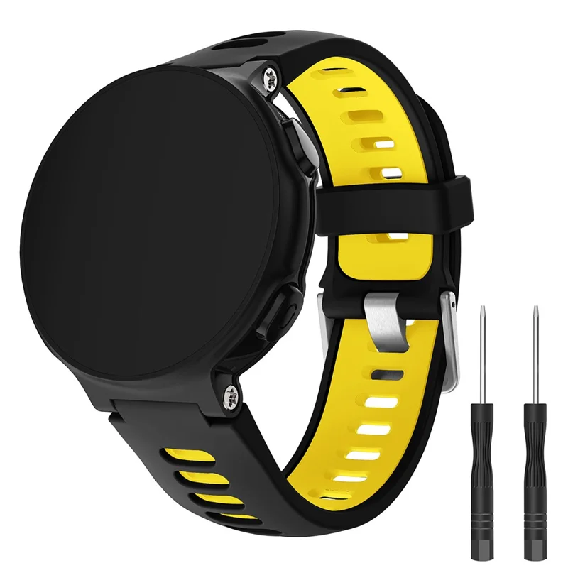 For Garmin Forerunner 735XT 220 230 235 620 630 Silicone Watch Band Wrist Strap Replacement with Silver Buckle - Black / Yellow