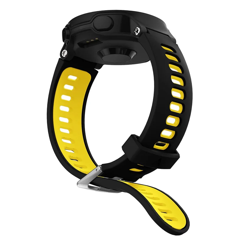 For Garmin Forerunner 735XT 220 230 235 620 630 Silicone Watch Band Wrist Strap Replacement with Silver Buckle - Black / Yellow