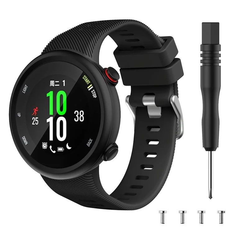 Silikon-Uhrenarmbandriemen Silberschnalle für Garmin Forerunner 45 - Schwarz