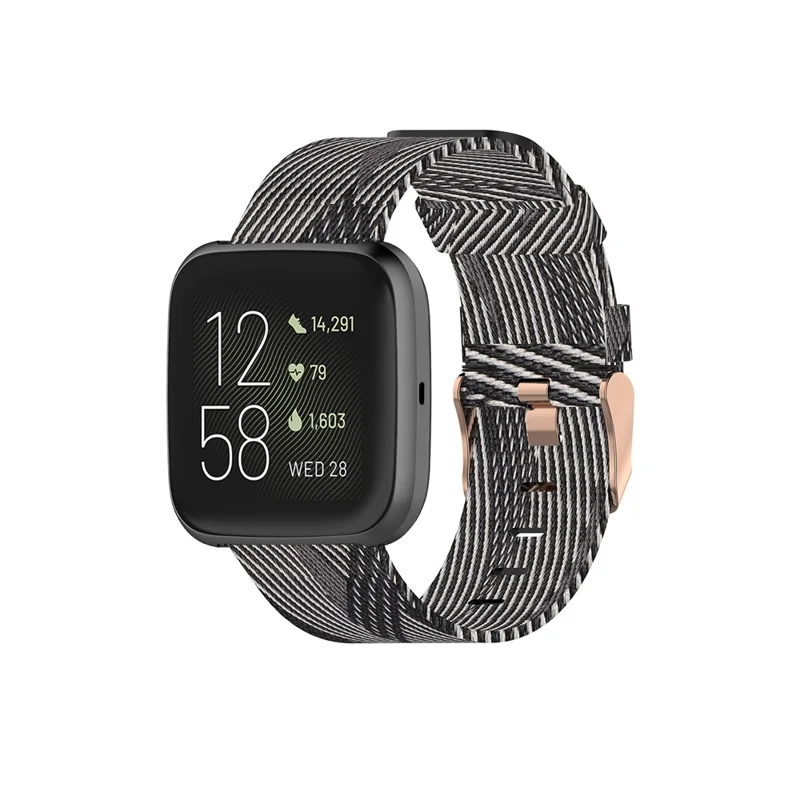 Nylon Braided Watch Band for Fitbit Versa 2/Versa Lite/Versa Blaze, Adjustable Wrist Strap Replacement - Black Stripe