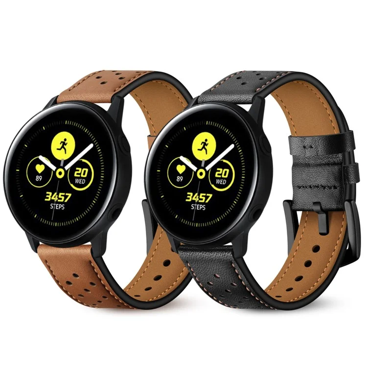 20 mm Qualität Echter Leder -uhren -band -ersatz Für Samsung Galaxy Watch4 Classic 46mm 42 Mm/galaxy Watch4 44mm 40 Mm/galaxy Watch Active 2/1 - Schwarz