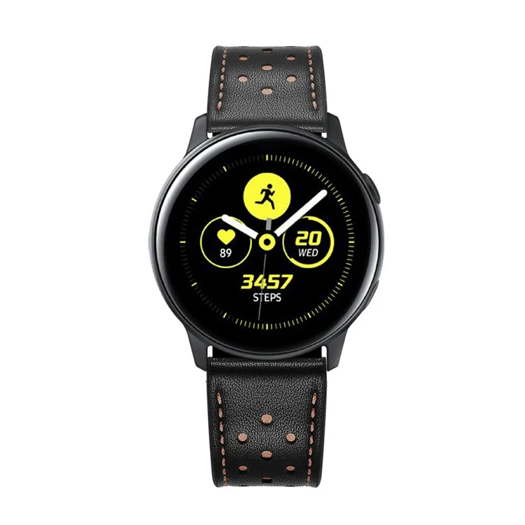 20 mm Qualität Echter Leder -uhren -band -ersatz Für Samsung Galaxy Watch4 Classic 46mm 42 Mm/galaxy Watch4 44mm 40 Mm/galaxy Watch Active 2/1 - Schwarz