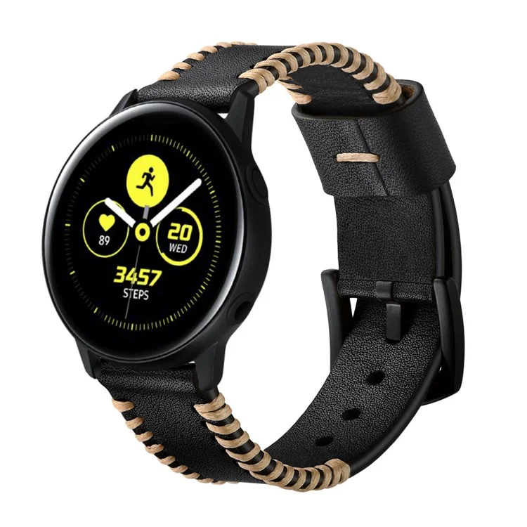 Substituição da Banda de Relógio de Couro Genuíno de 20 mm Para Samsung Galaxy Watch4 Classic 46mm 42mm/Galaxy Watch4 44mm 40mm/Galaxy Watch Active 2/1 - Preto