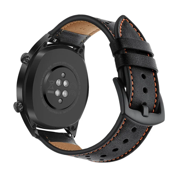 Per Huawei Watch GT 2/1 Con Buchi in Vera Fascia di Orologi in Pelle di Mucca 22mm - Nero