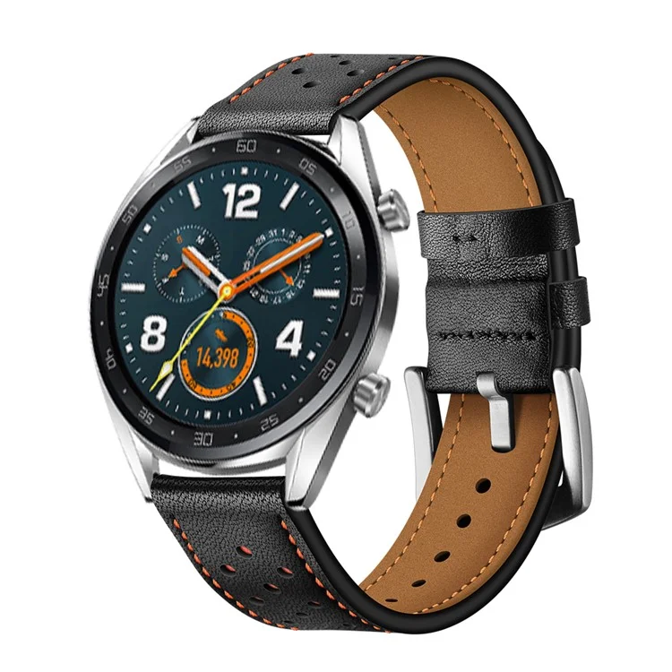 Per Huawei Watch GT 2/1 Con Buchi in Vera Fascia di Orologi in Pelle di Mucca 22mm - Nero