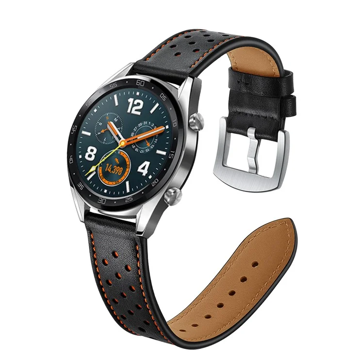 Für Huawei Uhr GT 2/1 Mit Löchern Cowide Echtes Leder -uhr -band 22mm - Schwarz