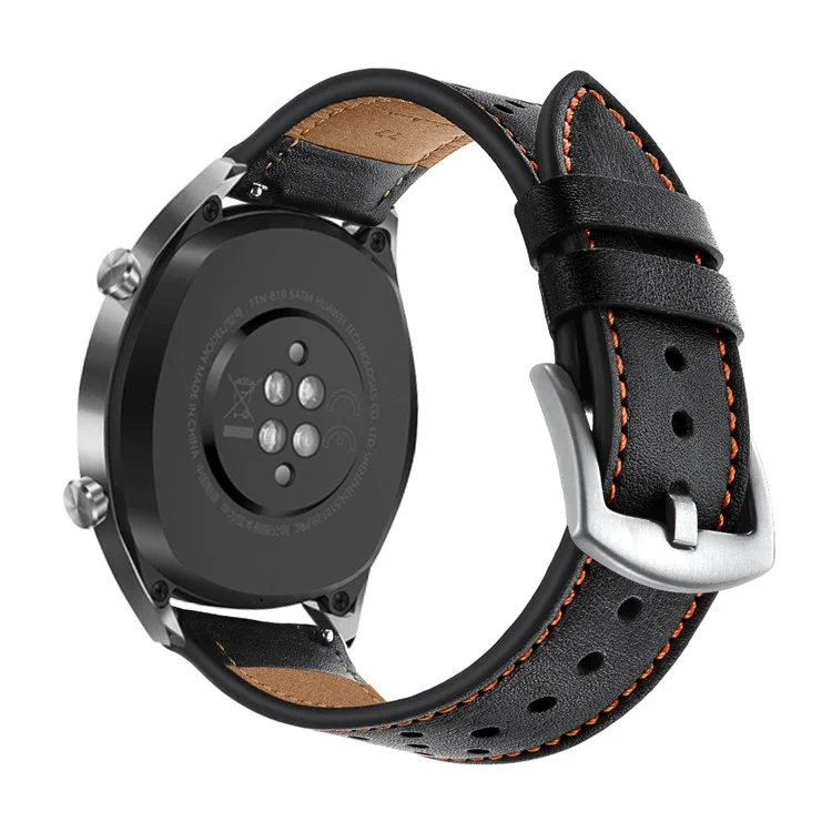 Per Huawei Watch GT 2/1 Con Buchi in Vera Fascia di Orologi in Pelle di Mucca 22mm - Nero