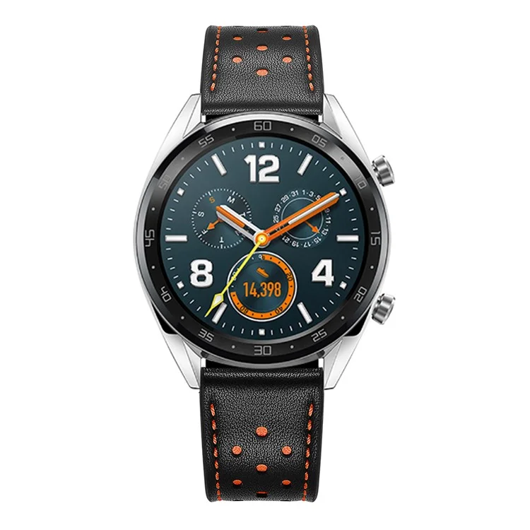 Für Huawei Uhr GT 2/1 Mit Löchern Cowide Echtes Leder -uhr -band 22mm - Schwarz