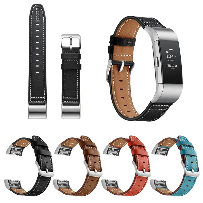 Genuine Leather Coated Watch Band for Fitbit Charge 2 - Black