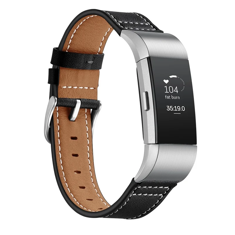Genuine Leather Coated Watch Band for Fitbit Charge 2 - Black