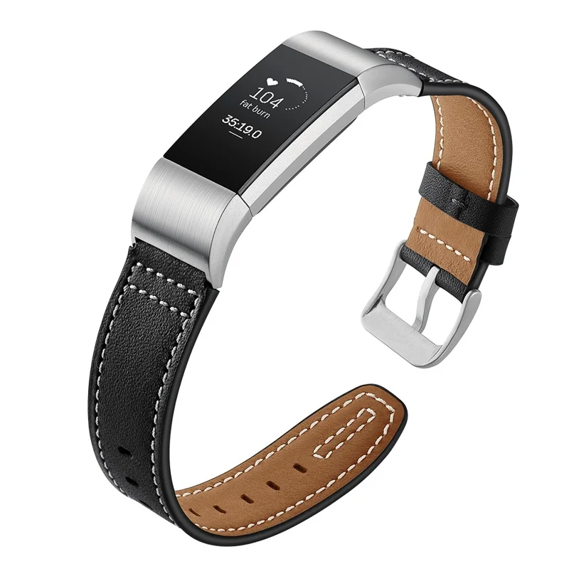 Genuine Leather Coated Watch Band for Fitbit Charge 2 - Black