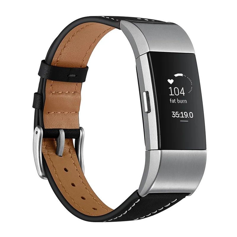 Genuine Leather Coated Smart Watch Band for Fitbit Charge 2 - Black