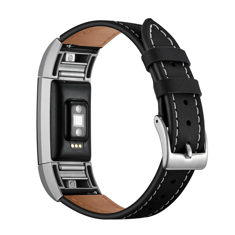 Genuine Leather Coated Smart Watch Band for Fitbit Charge 2 - Black
