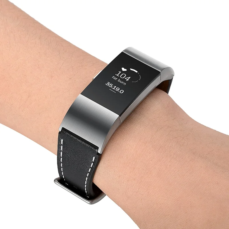 Genuine Leather Coated Smart Watch Band for Fitbit Charge 2 - Black
