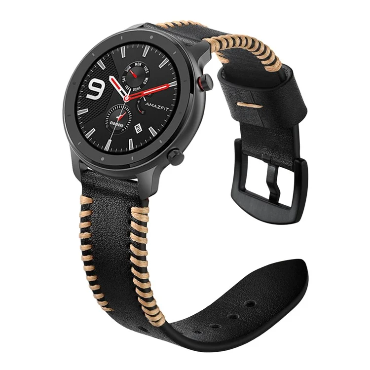 20 mm Echter Leder -uhren -gurt -ersatzband Für Huami Amazfit GTR 42mm - Schwarz