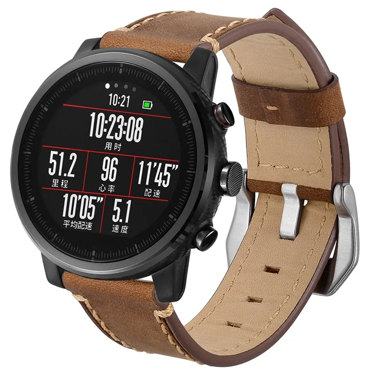 Genuine Leather Smart Watch Band For Huami Amazfit Watch 2/1 22mm - Brown