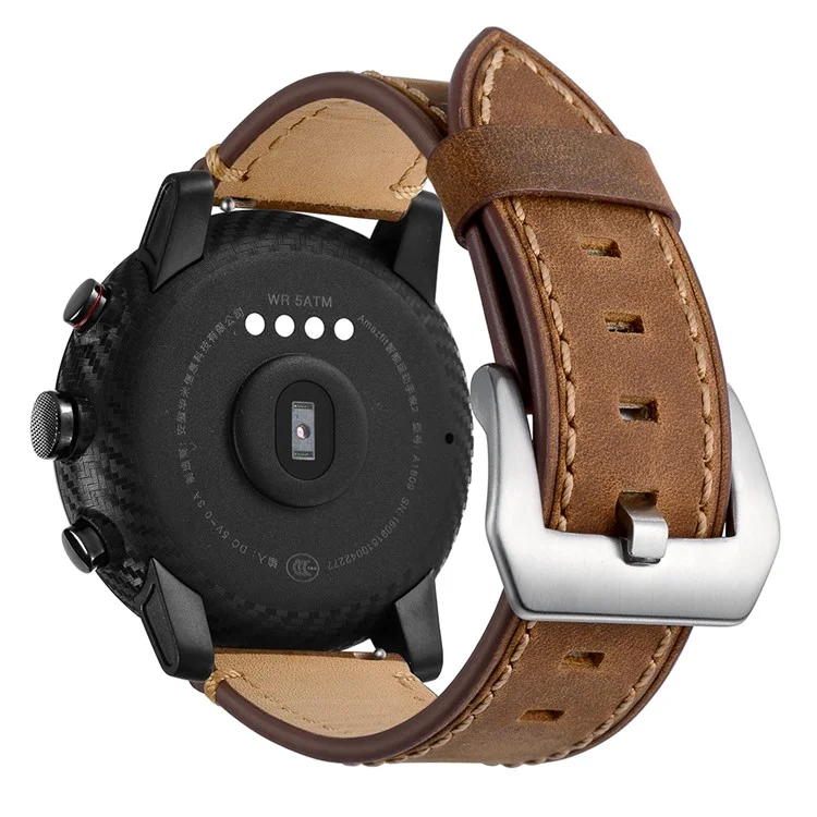 Genuine Leather Smart Watch Band For Huami Amazfit Watch 2/1 22mm - Brown