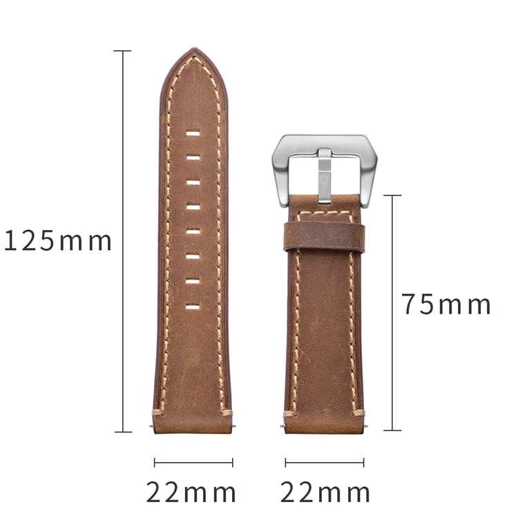 Genuine Leather Smart Watch Band For Huami Amazfit Watch 2/1 22mm - Brown