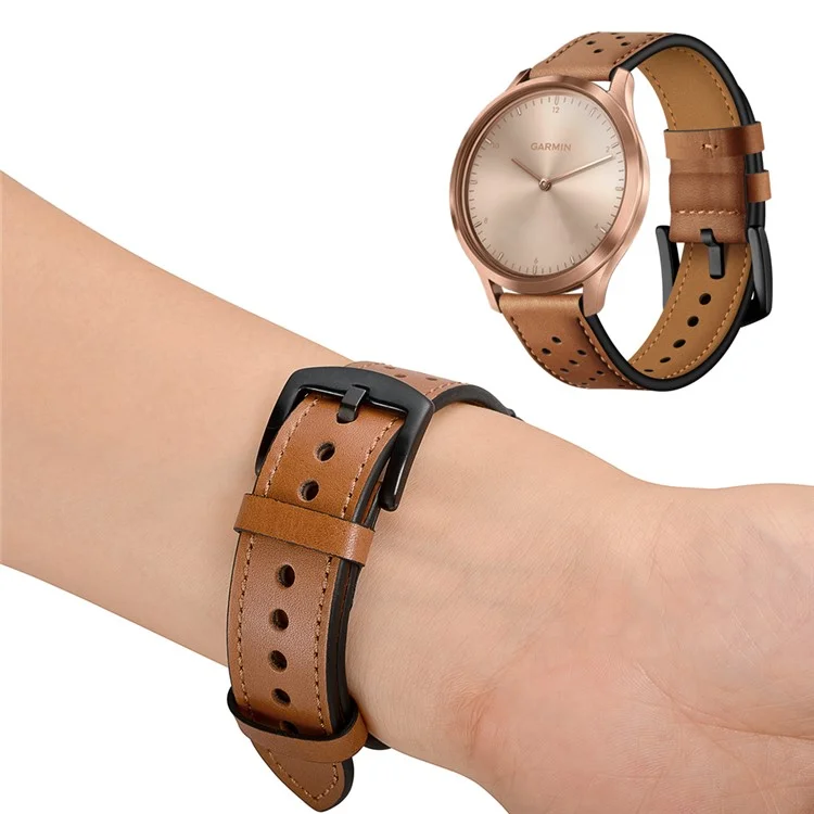 20mm Genuine Leather Watch Band Strap 20mm for Garmin vivoactive 3/vivomove HR - Brown