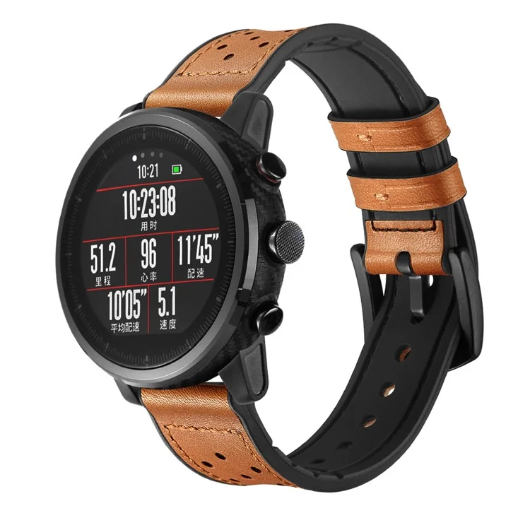 Pour Huami Amazfit Watch 2 Avec Trous Silicone Surface Sawhide Smart Watch Band - Marron
