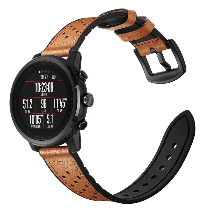 Pour Huami Amazfit Watch 2 Avec Trous Silicone Surface Sawhide Smart Watch Band - Marron