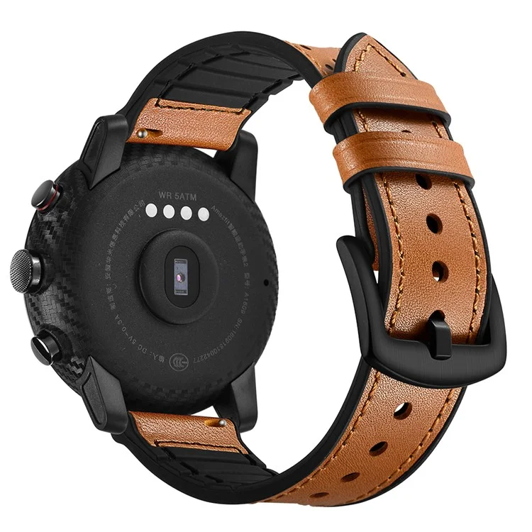 Pour Huami Amazfit Watch 2 Avec Trous Silicone Surface Sawhide Smart Watch Band - Marron