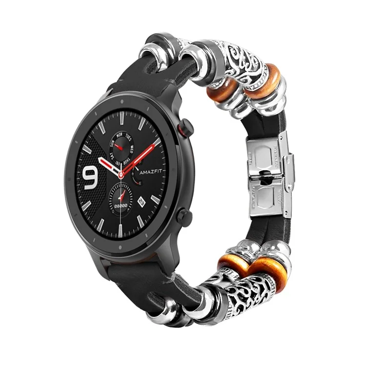 Cingcio da Orologio Retrò in Pelle da 20 mm Fatti a Mano Per Amazfit GTR 42mm Ecc. - Nero